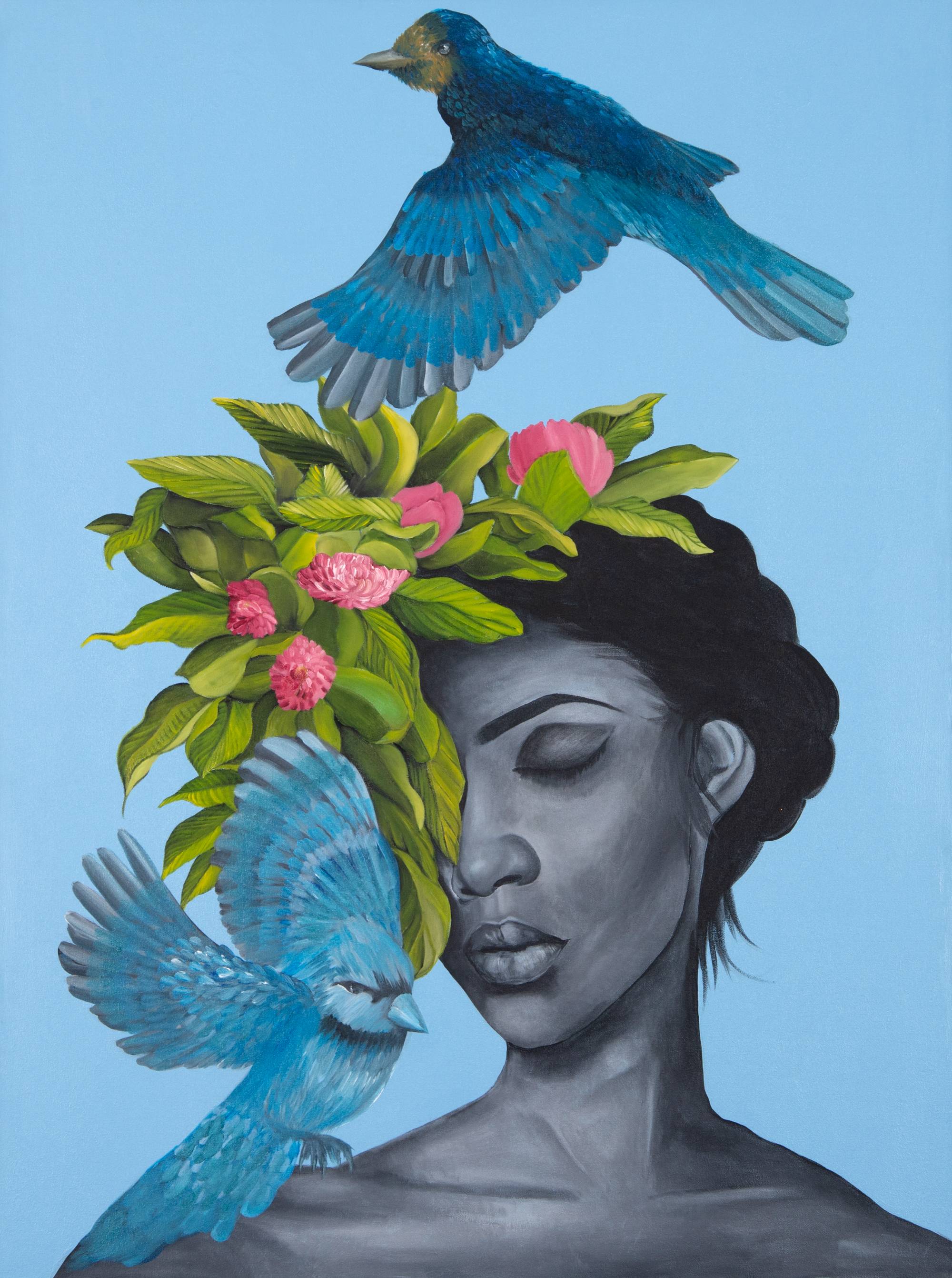 Portrait of a woman with bird by Jaylei Art